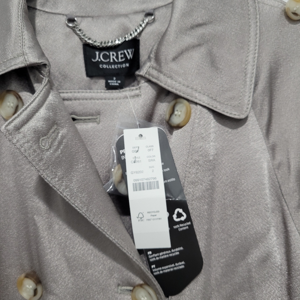 J Crew Relaxed trench coat in satin crepe CC961 SZ 2 NWT Silver Gray - Picture 7 of 12